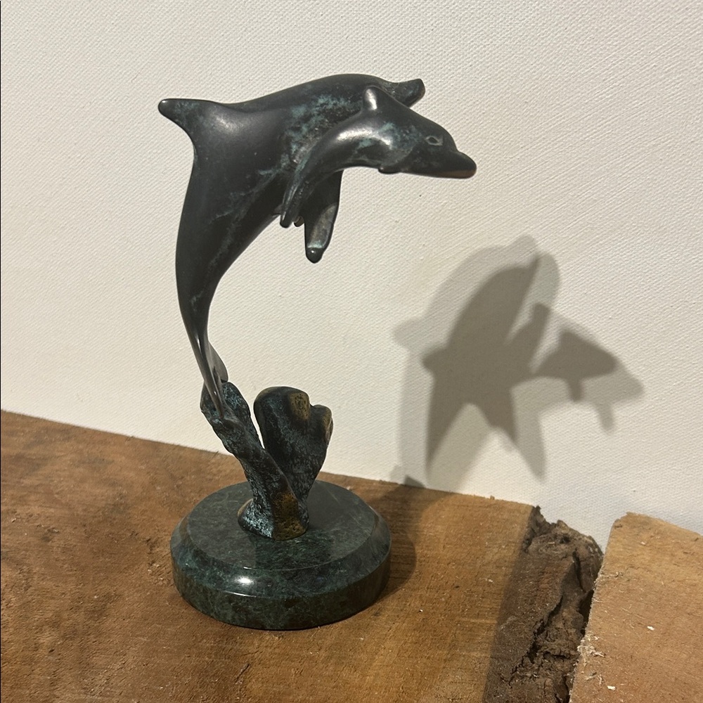 Brass Dolphin Duo Sculpture - Decorative Home Art